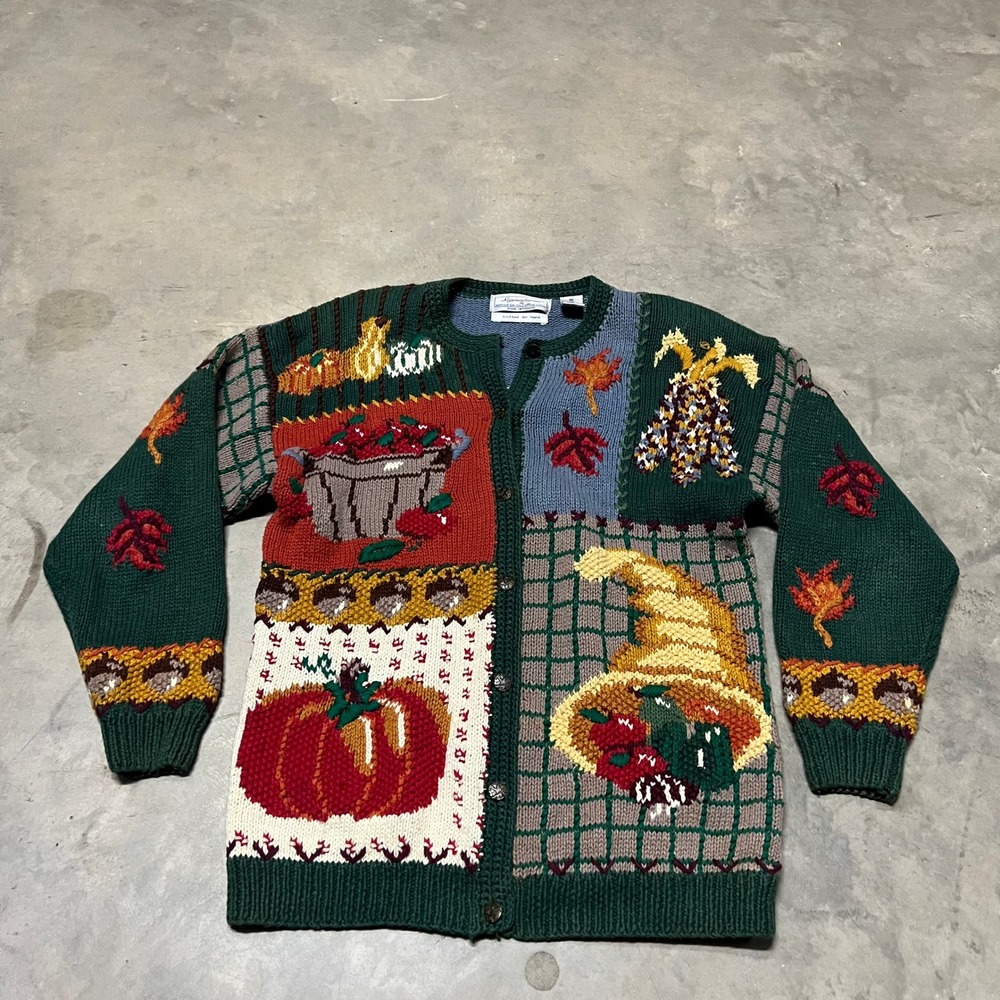 Northern Isles Vintage Fall Thanksgiving Harvest Hand Knit Cardigan Sweater PM